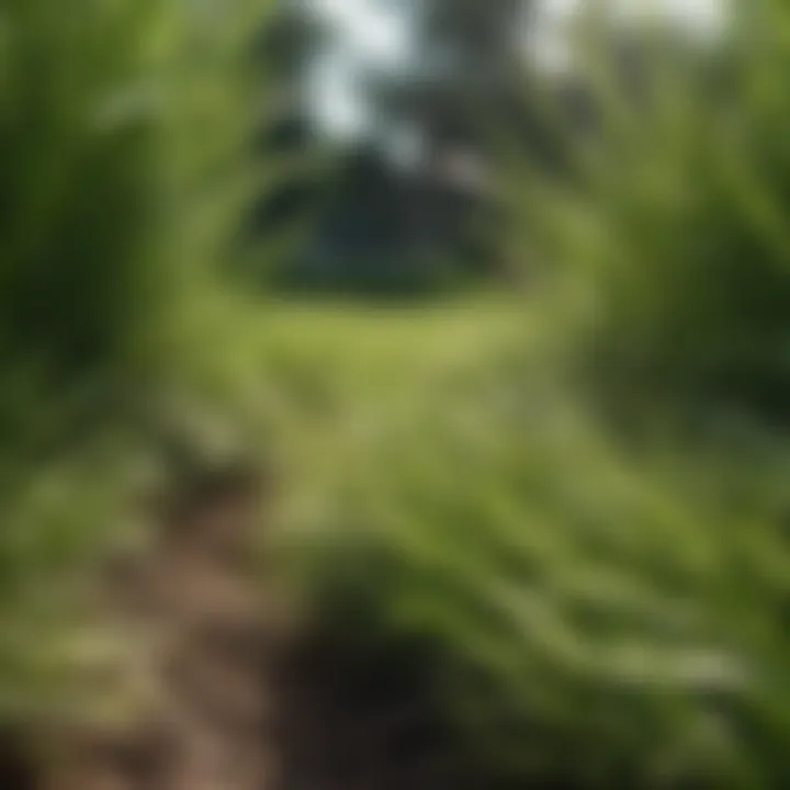 Close-up of green zoysia blades nourished by fertilizer