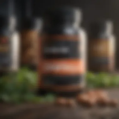 Supplements Supporting Muscle Development Variety of supplements arranged aesthetically