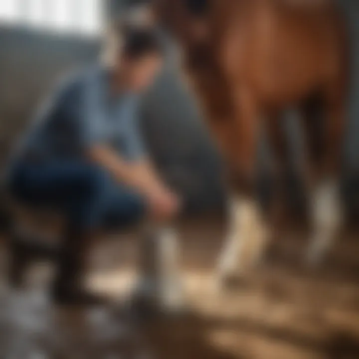 Satisfied horse owner observing hoof condition