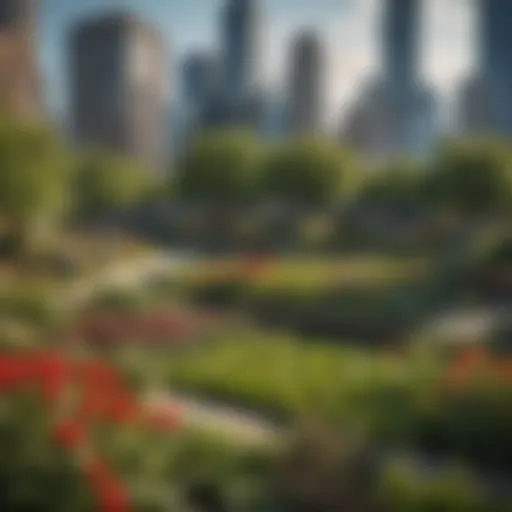 A scenic view of Chicago's waterfront with urban gardens