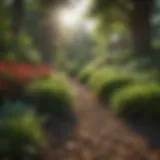 A lush landscape featuring low-maintenance ground cover plants.
