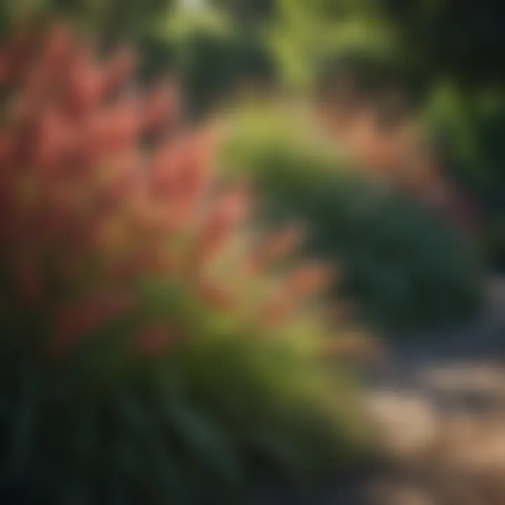 A vibrant garden showcasing various types of ornamental grasses.