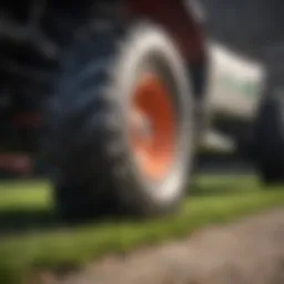 Close-up of lawn mower tire tread design