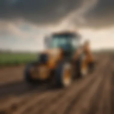 Backhoe being utilized in an agricultural field for land preparation