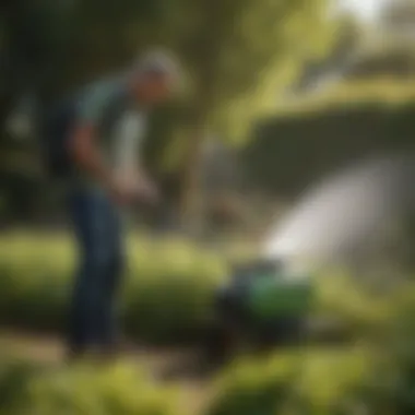 Practical Application Techniques Gardener using a battery powered garden sprayer