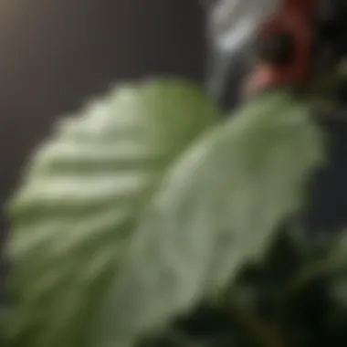 Close-up of insecticidal soap being applied to a plant leaf.