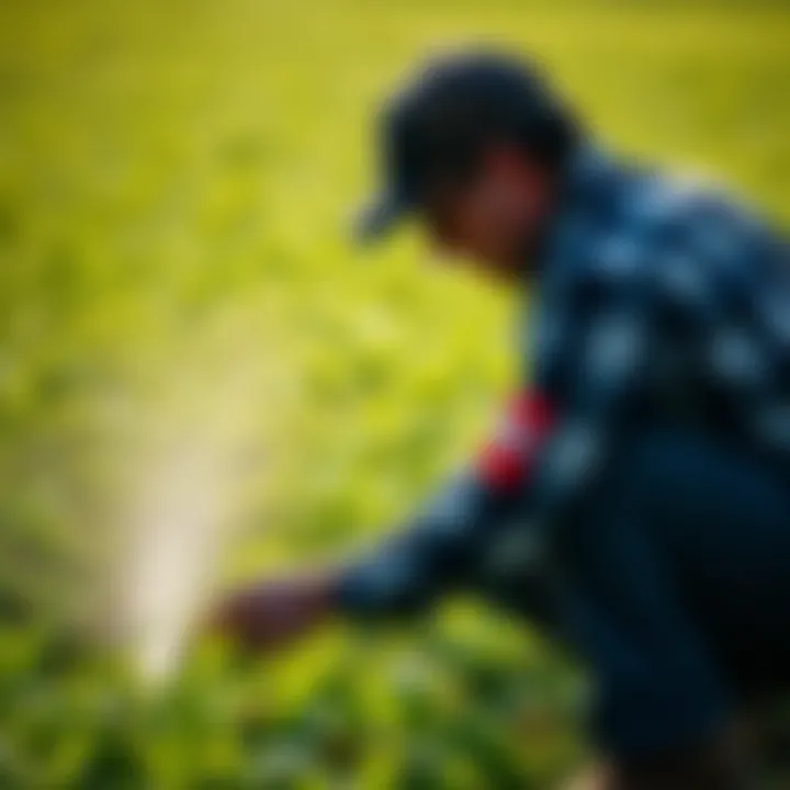 Demonstration of proper application techniques for Scotts herbicides on various lawn types.
