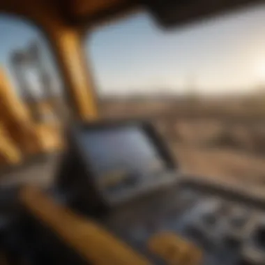 Close-up of construction equipment dashboard technology