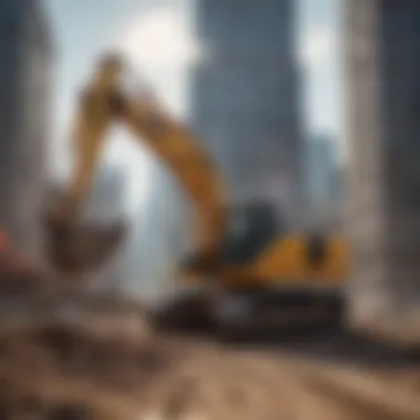 Modern excavator working on a New York construction site