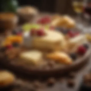 A vibrant cheese platter featuring Gouda paired with fruits and nuts