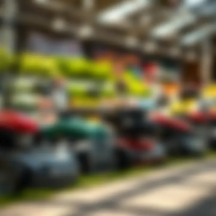 Trends in electric mowing machines displayed in a market setting