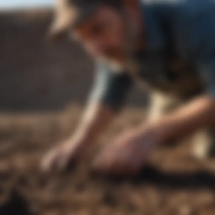 Close-up of a farmer examining soil quality