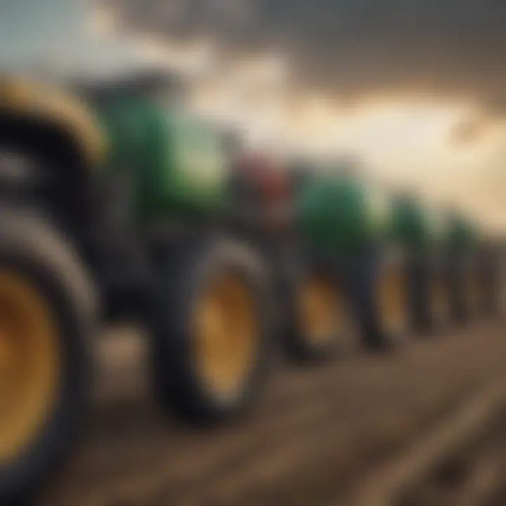 Different types of fertilizer sprayer machines lined up for comparison
