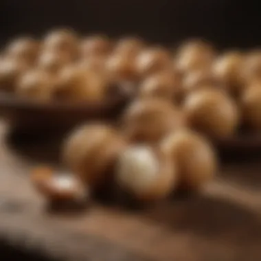 Appearance of Fresh Longan Fresh longan fruit on a wooden table, showcasing its unique appearance.