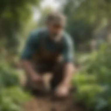 Gardener applying Gaia Green Greensand to a vegetable garden