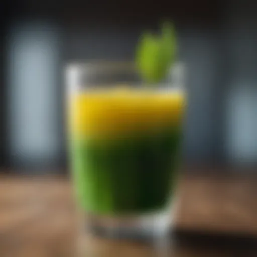 Vibrant greenheart juice in a clear glass showcasing its rich color and texture