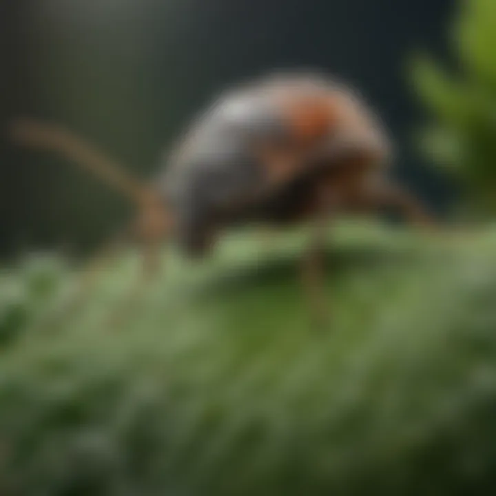Close-up view of a pest on a leaf with herbal insecticide spray