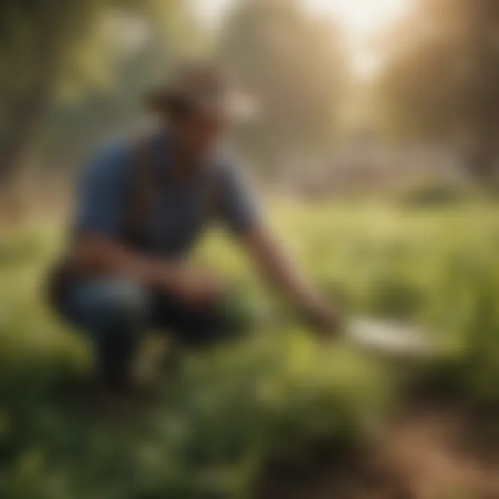 A farmer applying herbal insecticide in a sustainable farming setting