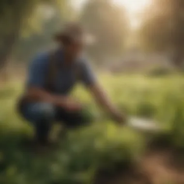 Application of Herbal Insecticide A farmer applying herbal insecticide in a sustainable farming setting