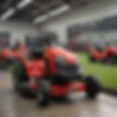 Interior of a Honda lawn mower dealership with various models