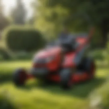 Showcasing a Honda lawn mower in a vibrant garden setting