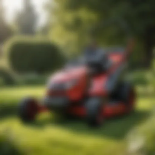 Showcasing a Honda lawn mower in a vibrant garden setting