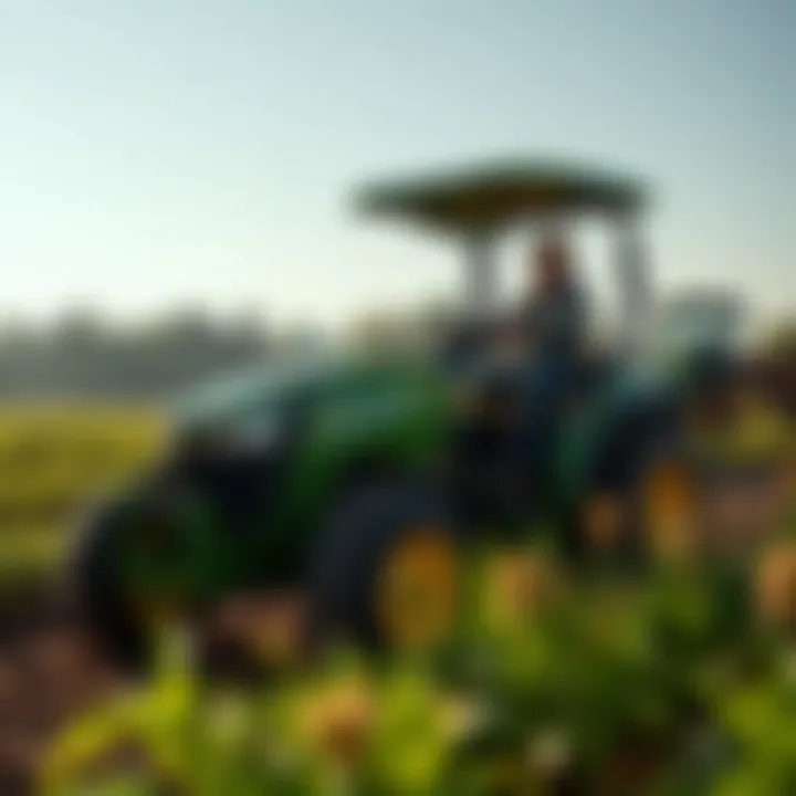 Farmer using JD sub-compact tractor for landscaping