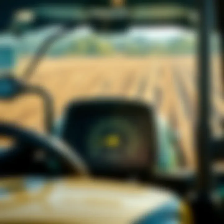 Close-up of tractor controls and dashboard