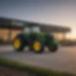John Deere dealership exterior in Houston showcasing various equipment