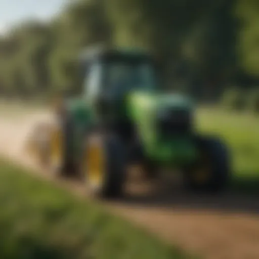 Electric tractor in a lush green field