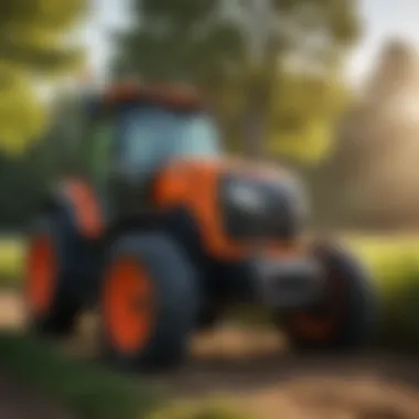 Close-up of a Kubota tractor showcasing its advanced features and design