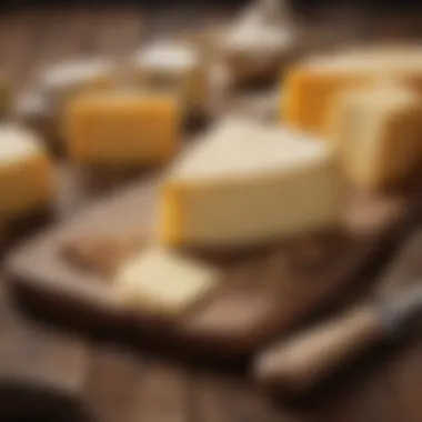 A slice of aged lactose-free cheese on a rustic table