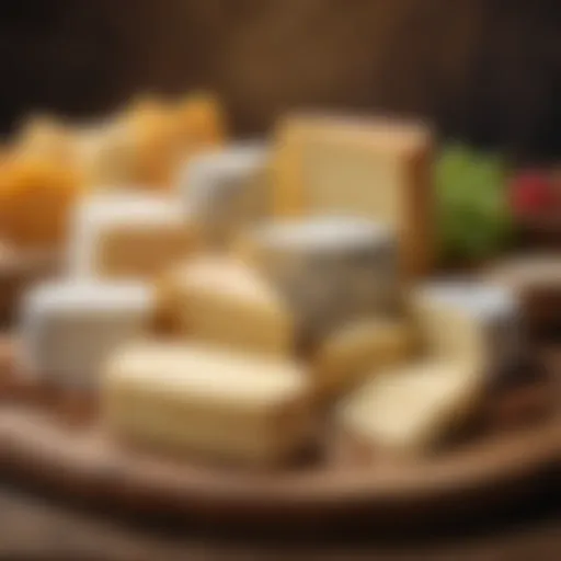 An assortment of lactose-free cheeses displayed on a wooden board