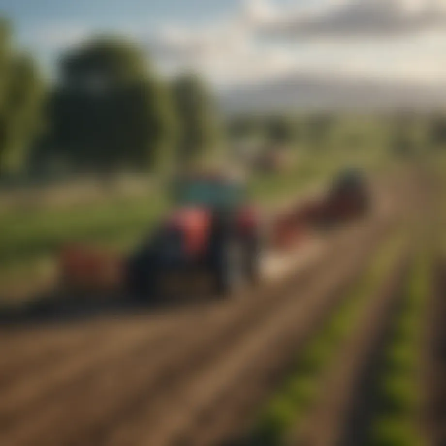Tractor on a sprawling farm landscape