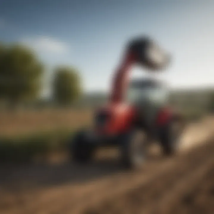 Mahindra tractor loader in action on a field illustrating its operational capabilities