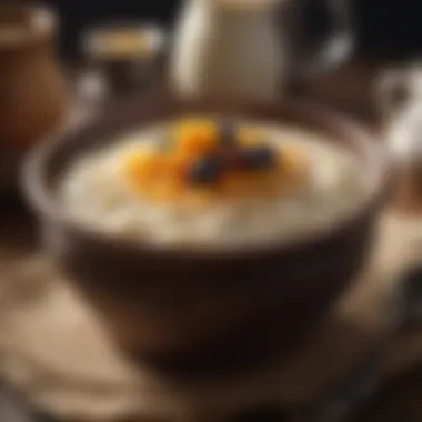 Traditional rice pudding served in a rustic bowl