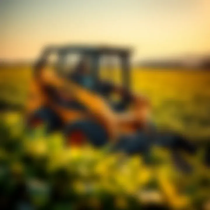 Gehl skid steer maneuvering through a field of crops