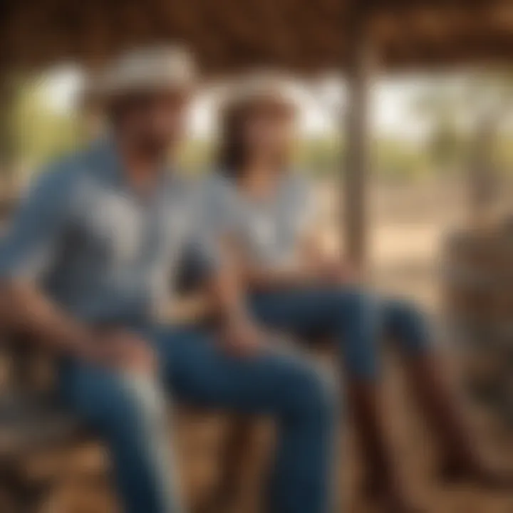 A couple enjoying a moment of relaxation on their ranch