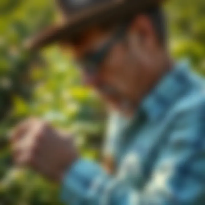 Farmer assessing the growth of canaisseur cover crops