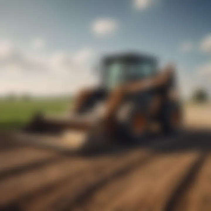 Skid steer in a lush agricultural field