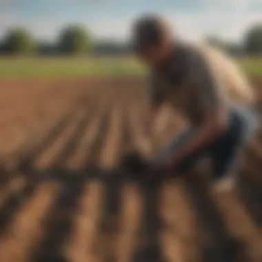 A farmer implementing crop rotation techniques in a lush field