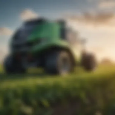 Futuristic Bioforce Machine in Agriculture A futuristic representation of the Bioforce Machine in a lush agricultural field