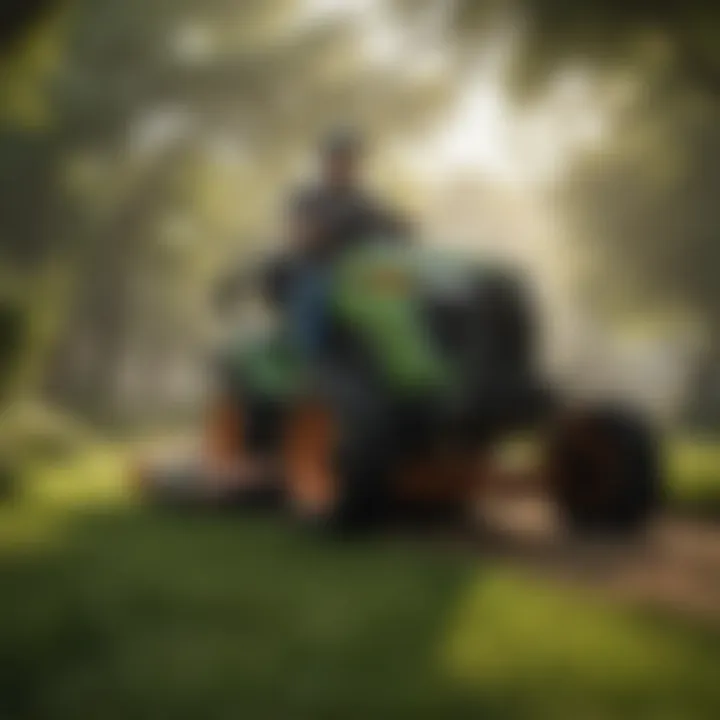 Landscape professional utilizing a riding lawn mower for efficient lawn care