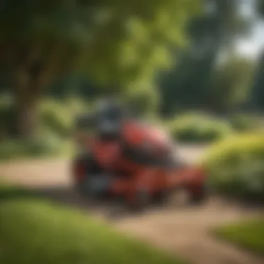Small stander mower parked in a vibrant horticultural landscape