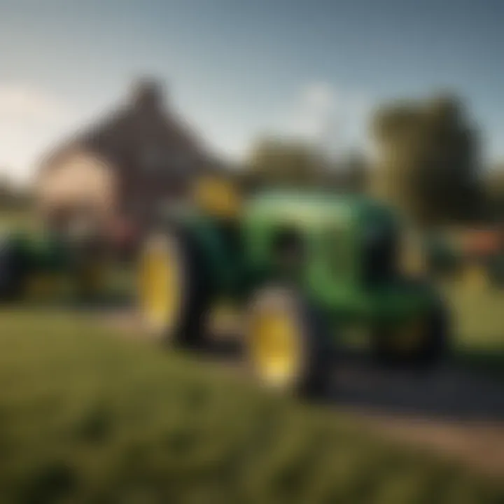 Different models of John Deere yard tractors in a dealership