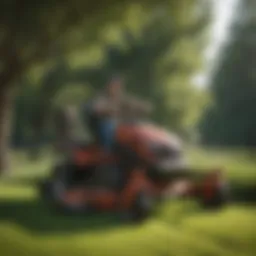 A modern riding mower vacuum in action collecting grass clippings