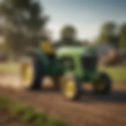 Used John Deere yard tractor in a field