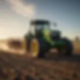 A powerful John Deere tractor plowing a field.