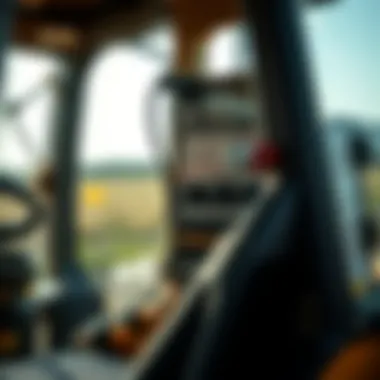 Close-up of backhoe controls and operation panel