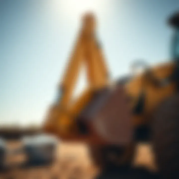 Detailed view of a three-point hitch backhoe attachment